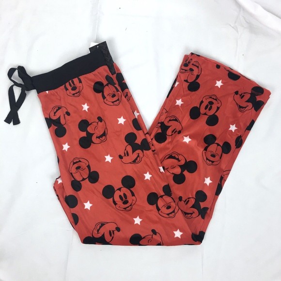 NWT Disney Women Large Mickey Mouse Red Fleece PJ Pajama Pants - Picture 1 of 4